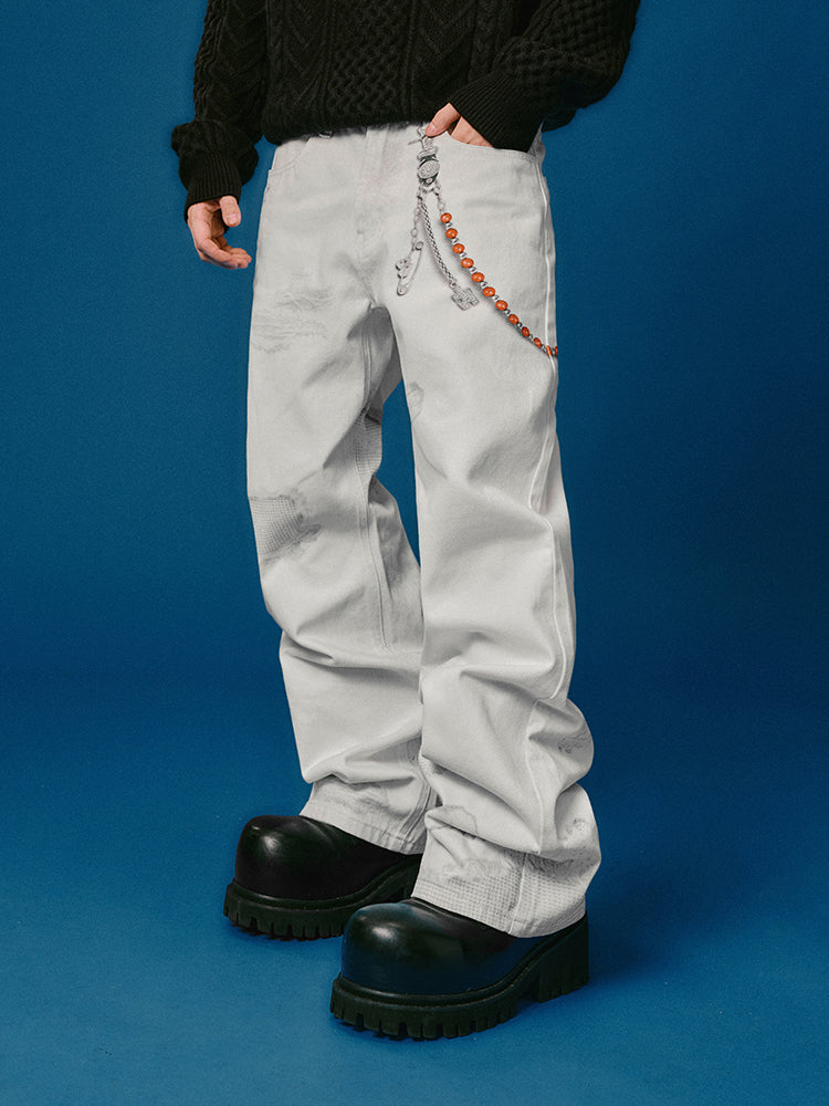 YADcrew Chain Embossed Print Jeans