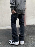 Cashew Flower Stitching Washed Flared Denim Jeans