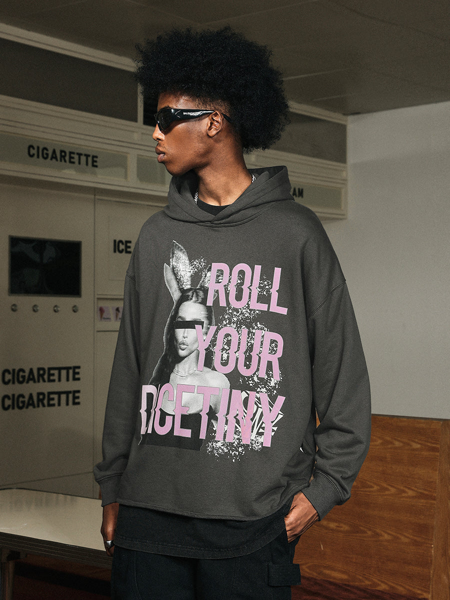 DICETINY Bunny Girl Print Hoodie