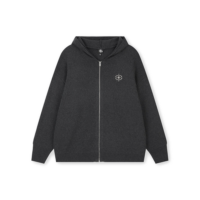 DICETINY Metal Logo Zip Up Knit Hoodie