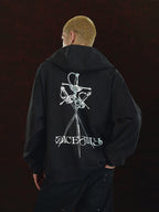 DICETINY Metal Logo & Studs Sword Printed Zip Up Hoodie