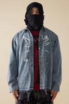 EVILKNIGHT(EK) Head Print Washed Denim Long Sleeved Shirt