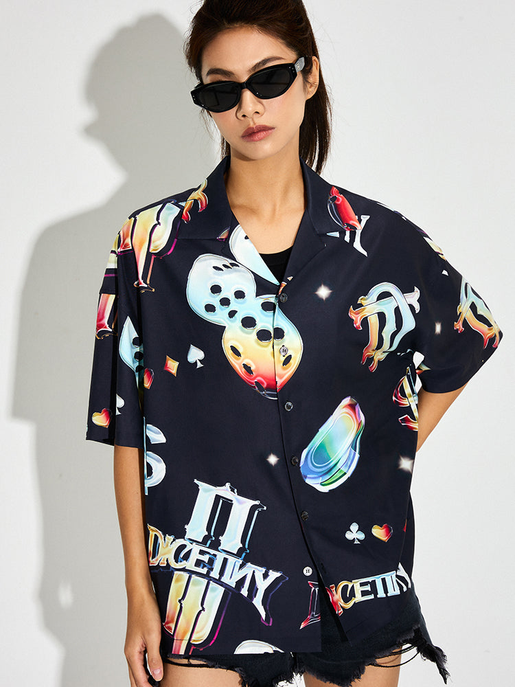 DICETINY Dice Logo Full Print Short Sleeved Cuban Shirt
