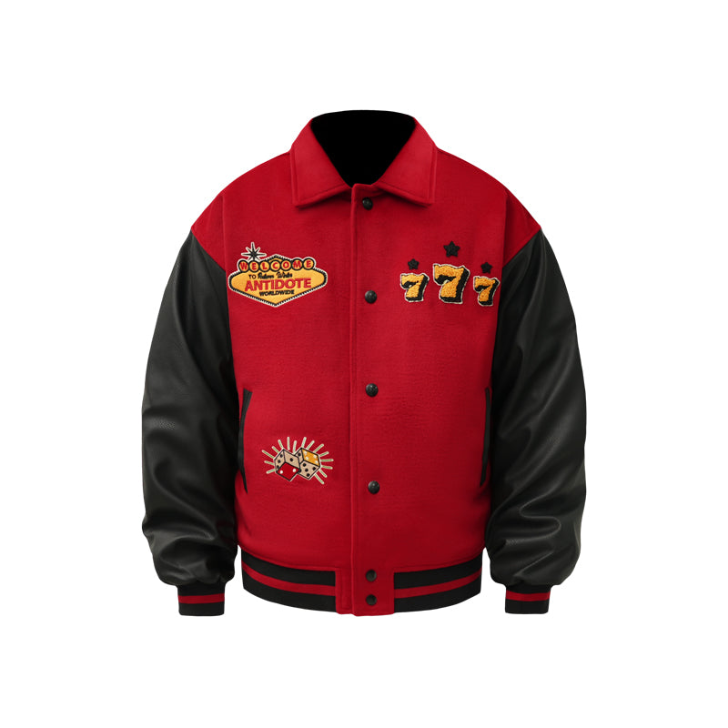 ANTIDOTE Lucky 777 Embroidered Varsity Baseball Jacket