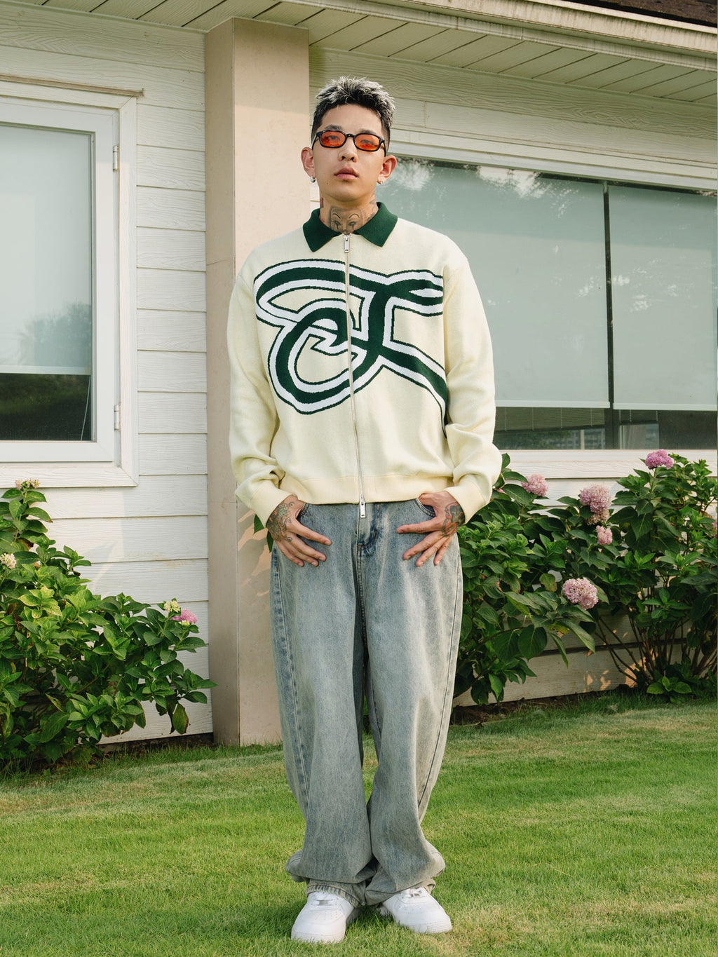 S45 Handwritten S Letter Zip Up Knit Cardigan