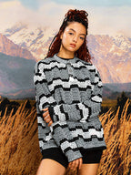 YADcrew Geometric Stripe Henley Neck Long Sleeve Knit Sweater