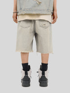 UNDERWATER Washed Damaged Light Blue Denim Shorts | Baggy Jorts