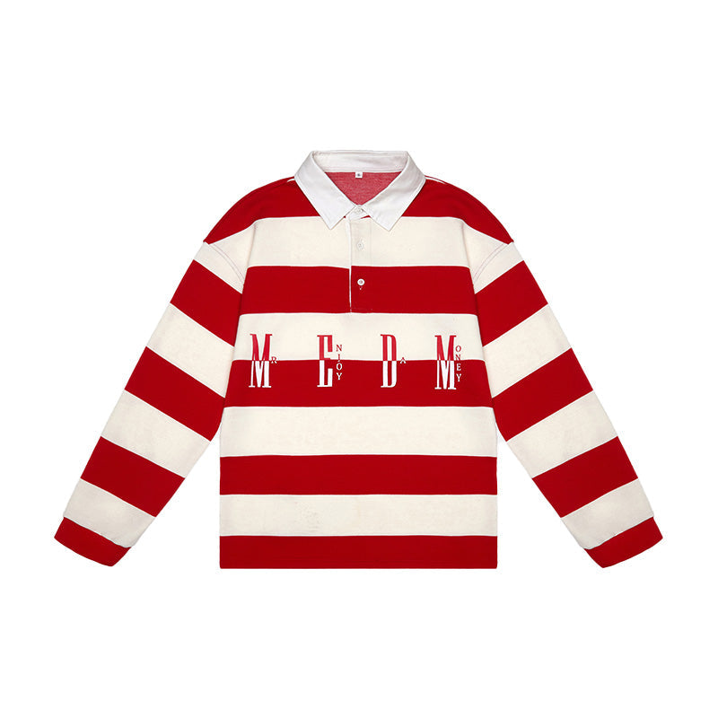 MEDM Striped Logo Long Sleeved Polo Shirt