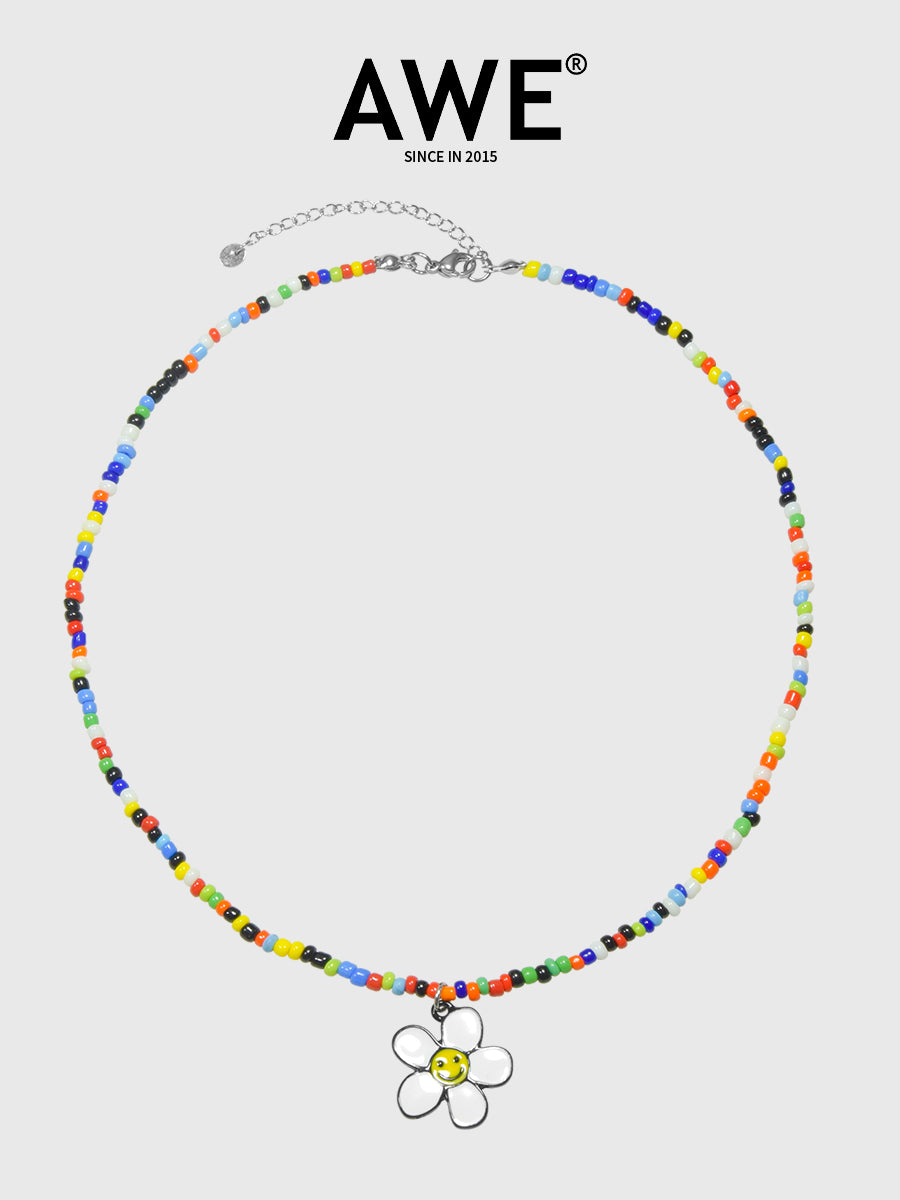 AWE Beaded Sunflower Smiley Necklace