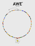 AWE Beaded Sunflower Smiley Necklace