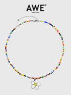 AWE Beaded Sunflower Smiley Necklace