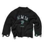 ANTIDOTE Hole Breaking Badge Printed Knit Sweater