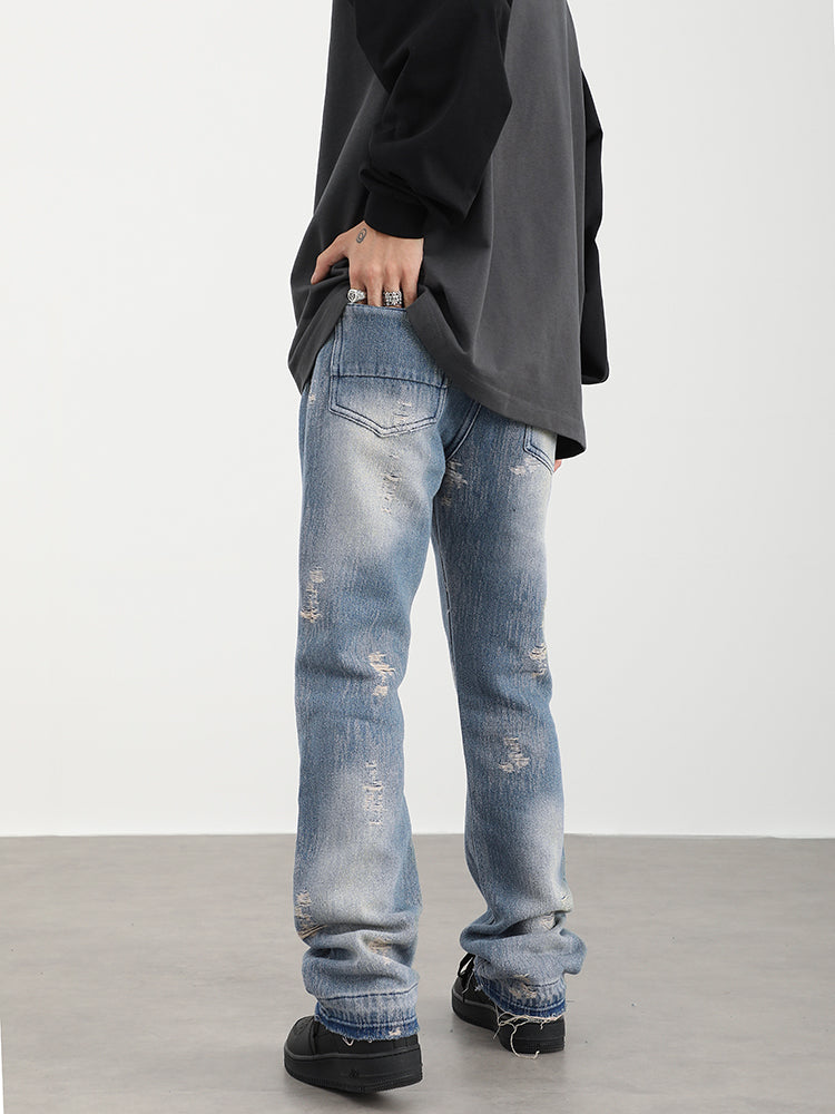 F3F Select Washed And Worn Out Hole Flared Jeans