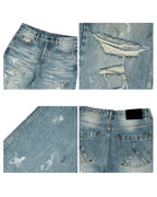 ANTIDOTE Washed Ripped Holes Light Blue Flared Jeans
