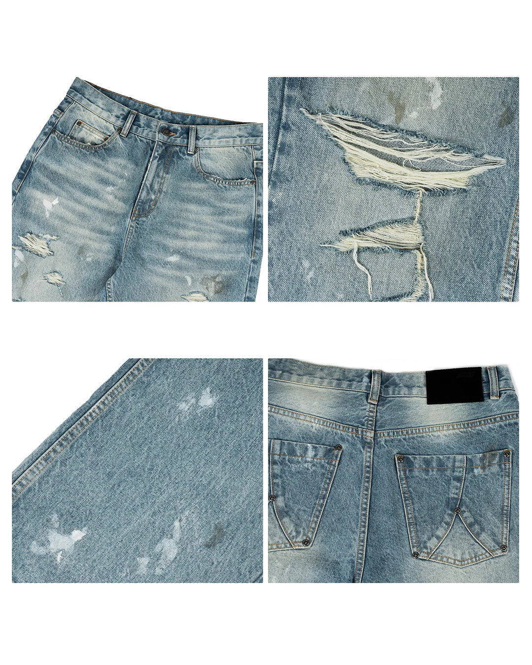 ANTIDOTE Washed Ripped Holes Light Blue Flared Jeans