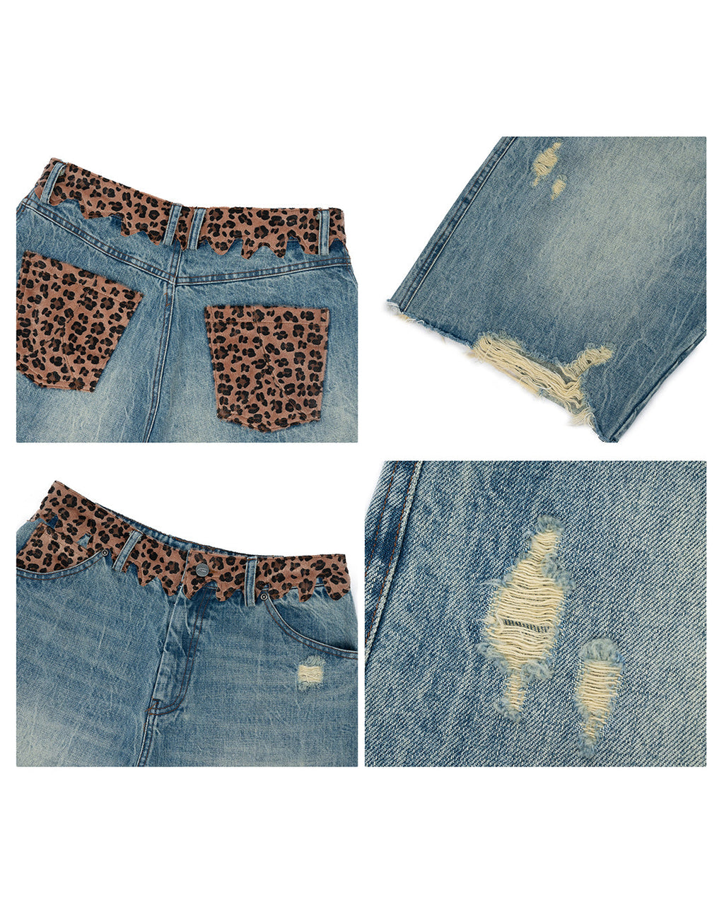 ANTIDOTE Leopard Patchwork Denim Shorts