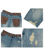 ANTIDOTE Leopard Patchwork Denim Shorts