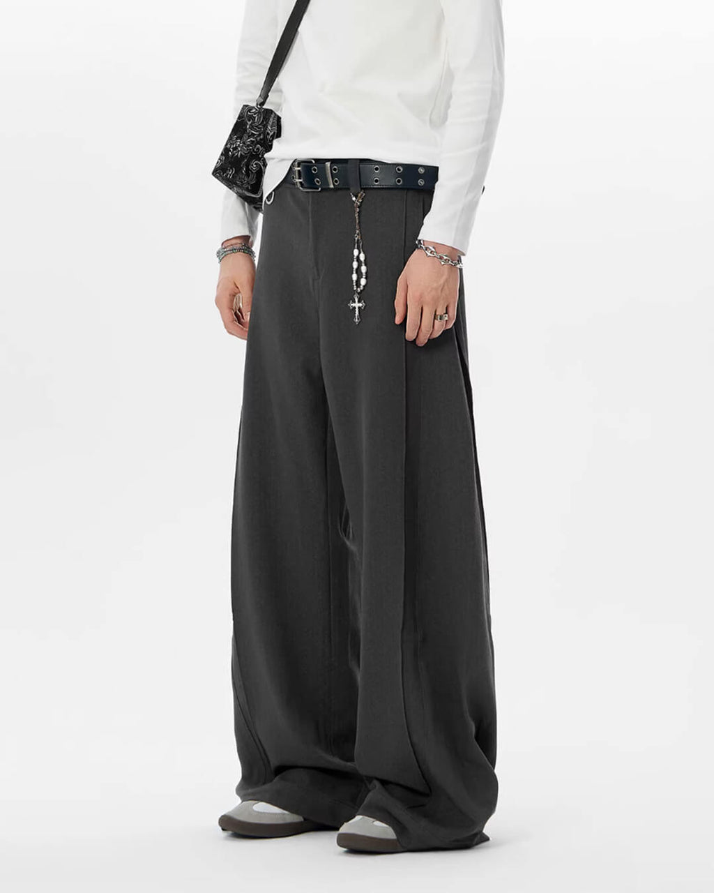 JHYQ 3D Pleated Draped Baggy Suit Pants