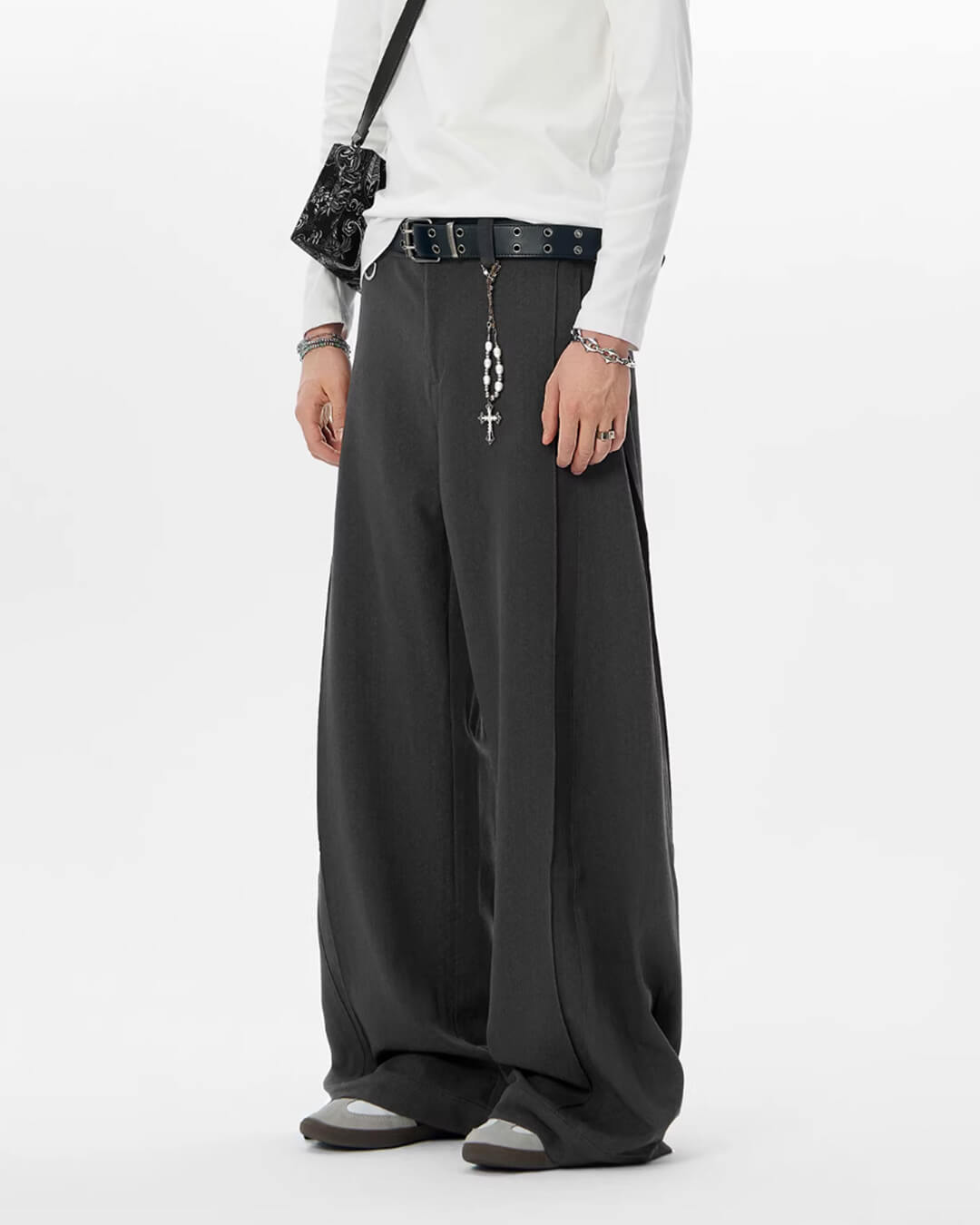 JHYQ 3D Pleated Draped Baggy Suit Pants