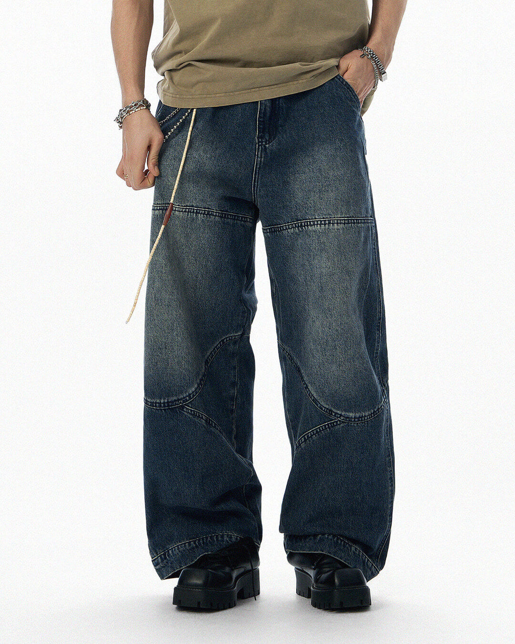 JHYQ 3D Structured Washed Baggy Painter Jeans