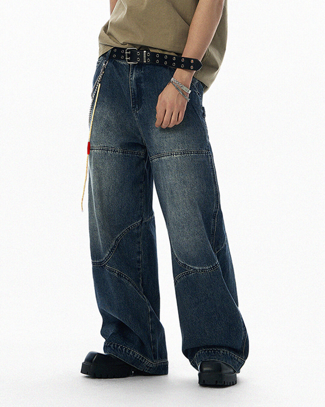 JHYQ 3D Structured Washed Baggy Painter Jeans