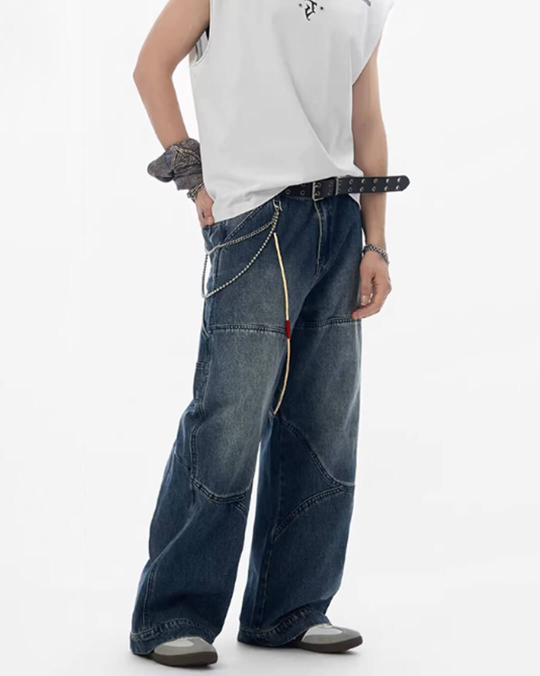 JHYQ 3D Structured Washed Baggy Painter Jeans