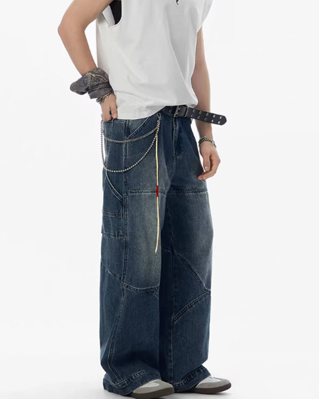 JHYQ 3D Structured Washed Baggy Painter Jeans