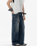 JHYQ 3D Structured Washed Baggy Painter Jeans