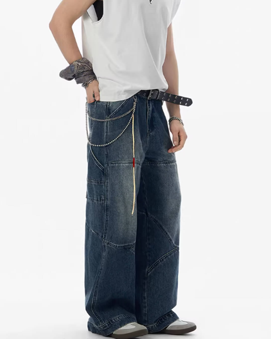 JHYQ 3D Structured Washed Baggy Painter Jeans