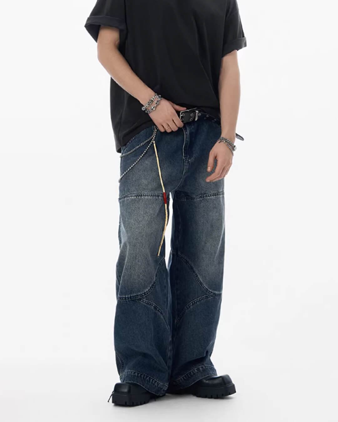 JHYQ 3D Structured Washed Baggy Painter Jeans
