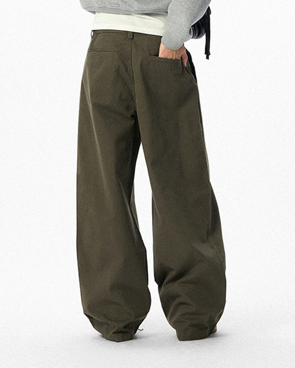 JHYQ Belted Waist Pleated Baggy Pants
