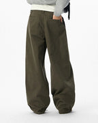 JHYQ Belted Waist Pleated Baggy Pants