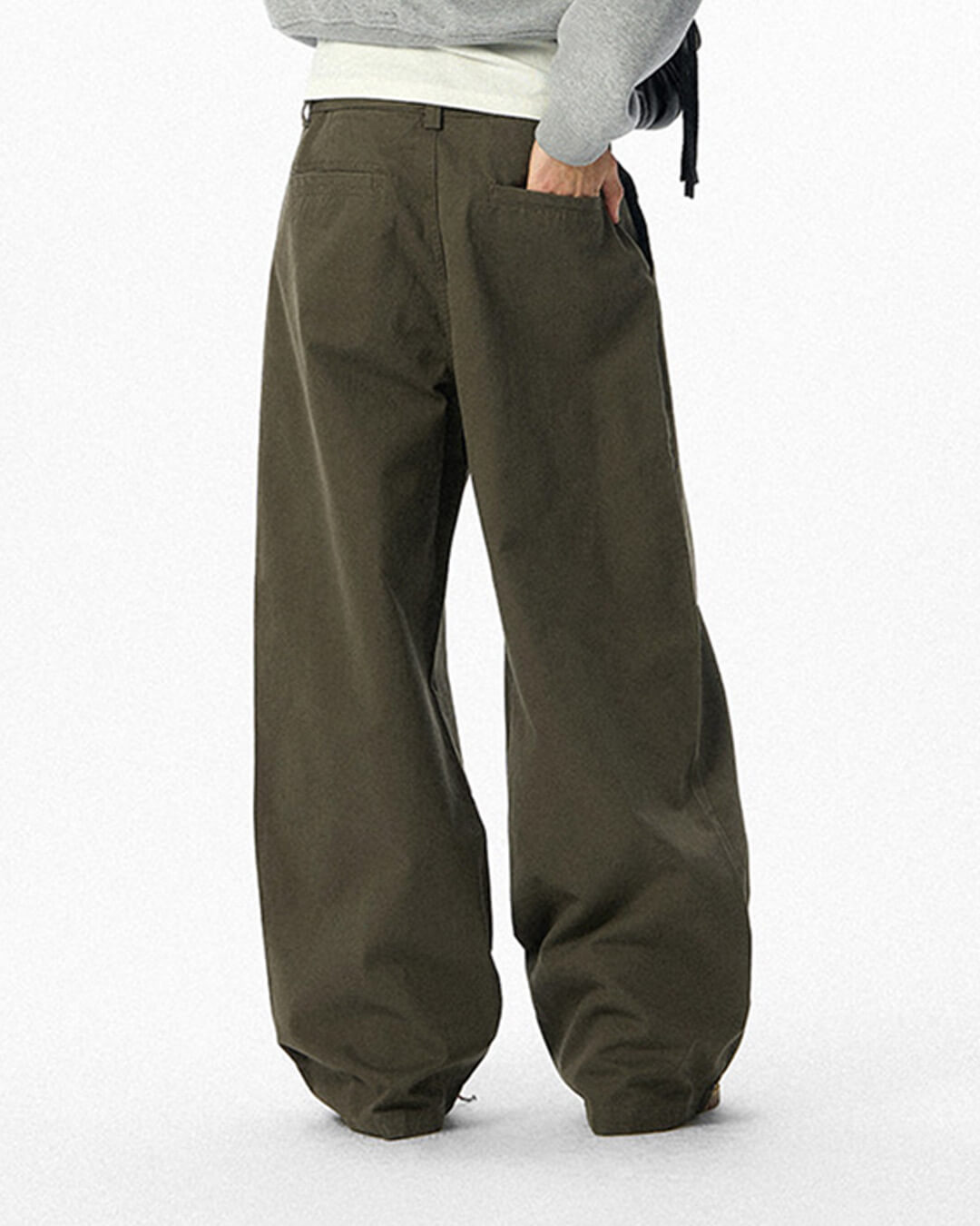 JHYQ Belted Waist Pleated Baggy Pants