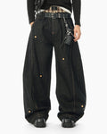 JHYQ Black Beaded Studded Curved Seam Machete Jeans
