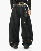 JHYQ Black Beaded Studded Curved Seam Machete Jeans