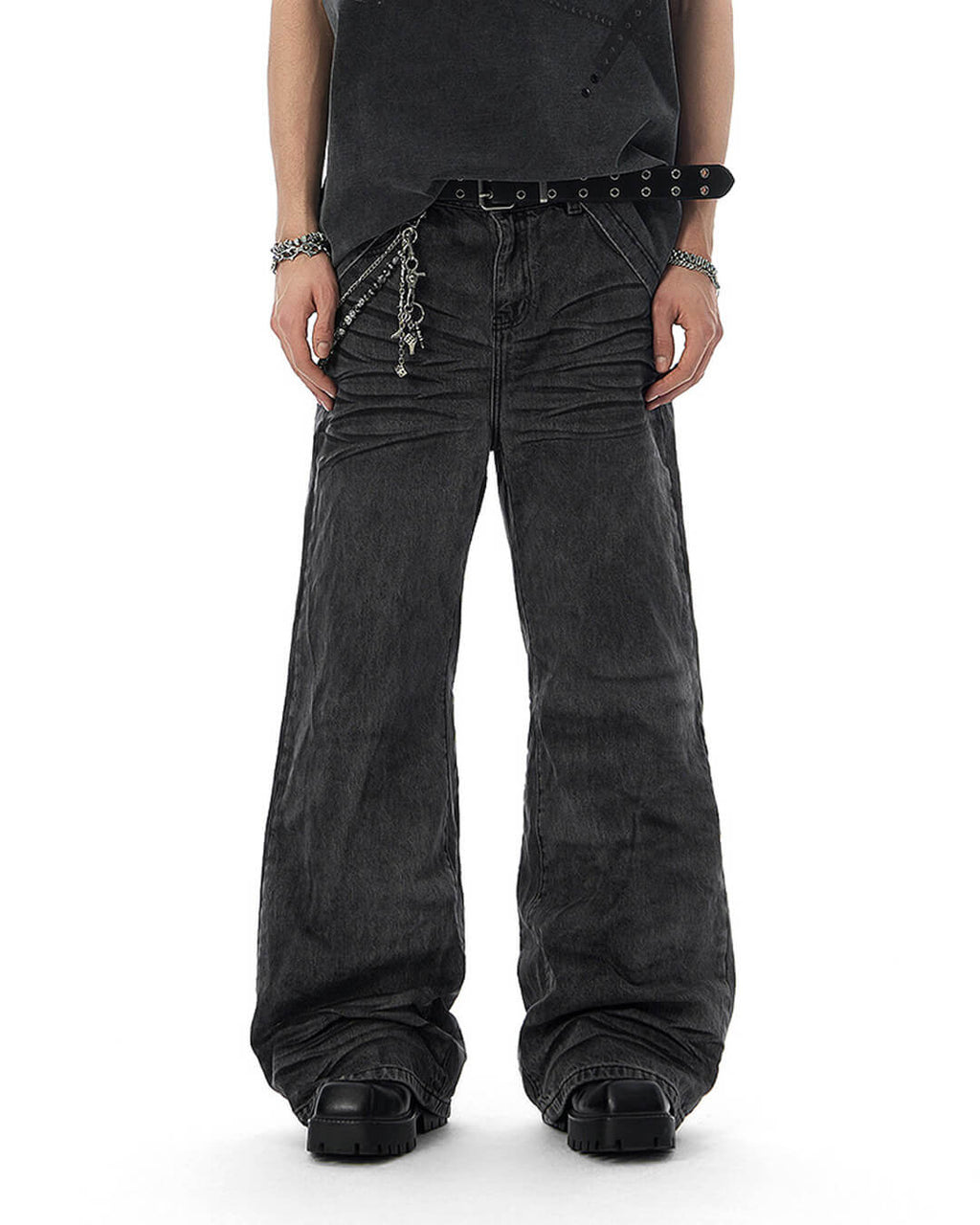 JHYQ Black Heavy Vintage Wash Loose Fit Jeans