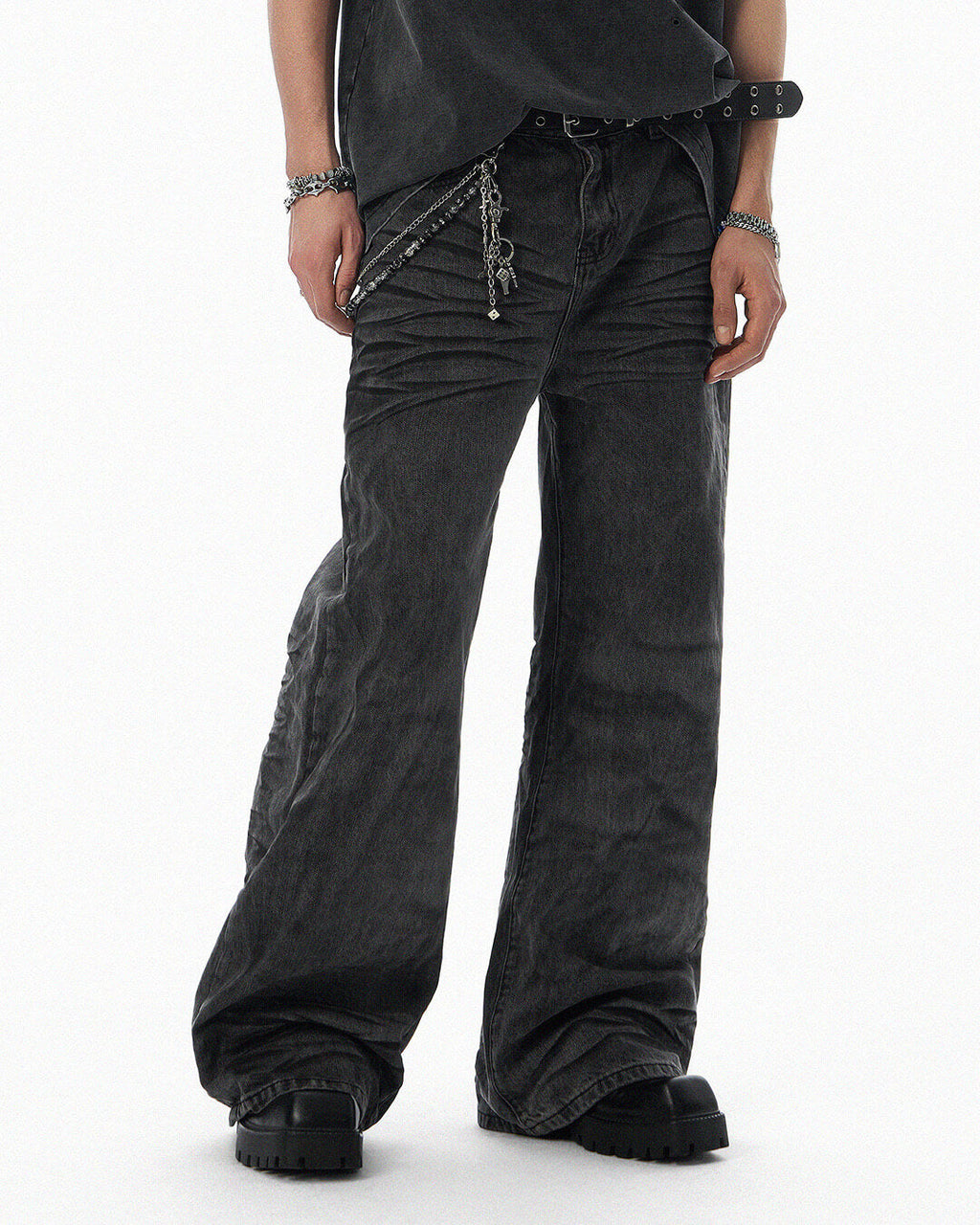 JHYQ Black Heavy Vintage Wash Loose Fit Jeans