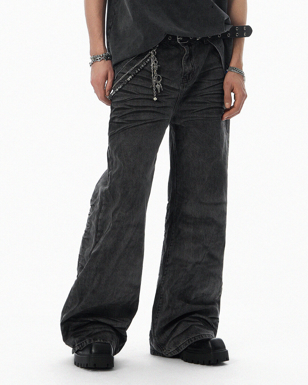 JHYQ Black Heavy Vintage Wash Loose Fit Jeans