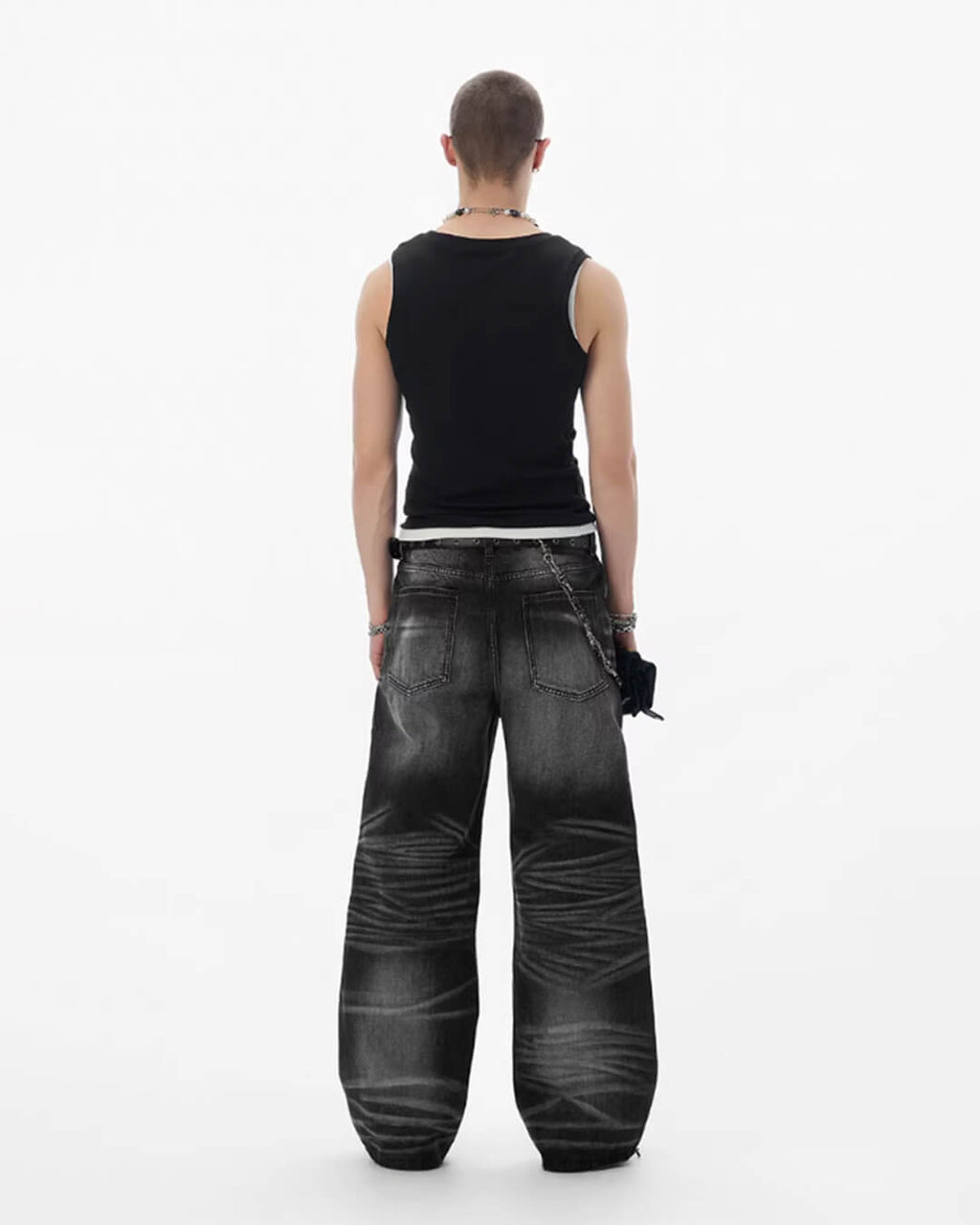 JHYQ Black Multi Button Whiskered Washed Loose Fit Jeans