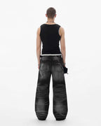 JHYQ Black Multi Button Whiskered Washed Loose Fit Jeans