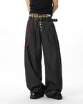 JHYQ Black Pinstripe Button Detail Wide Leg Suit Pants