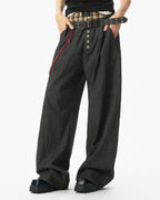 JHYQ Black Pinstripe Button Detail Wide Leg Suit Pants