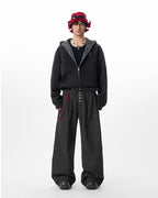 JHYQ Black Pinstripe Button Detail Wide Leg Suit Pants