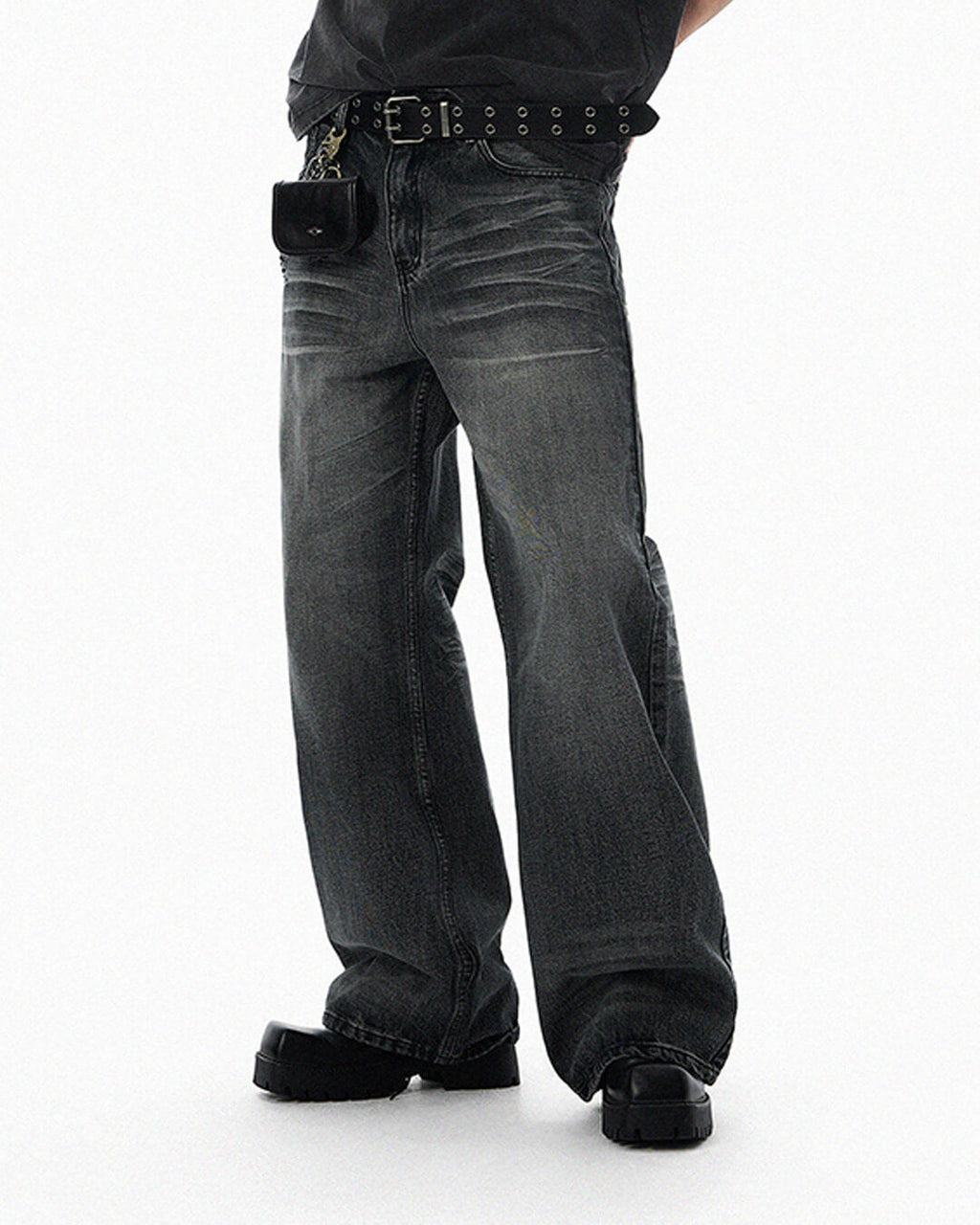 JHYQ Black Vintage Wash Wide Leg Jeans