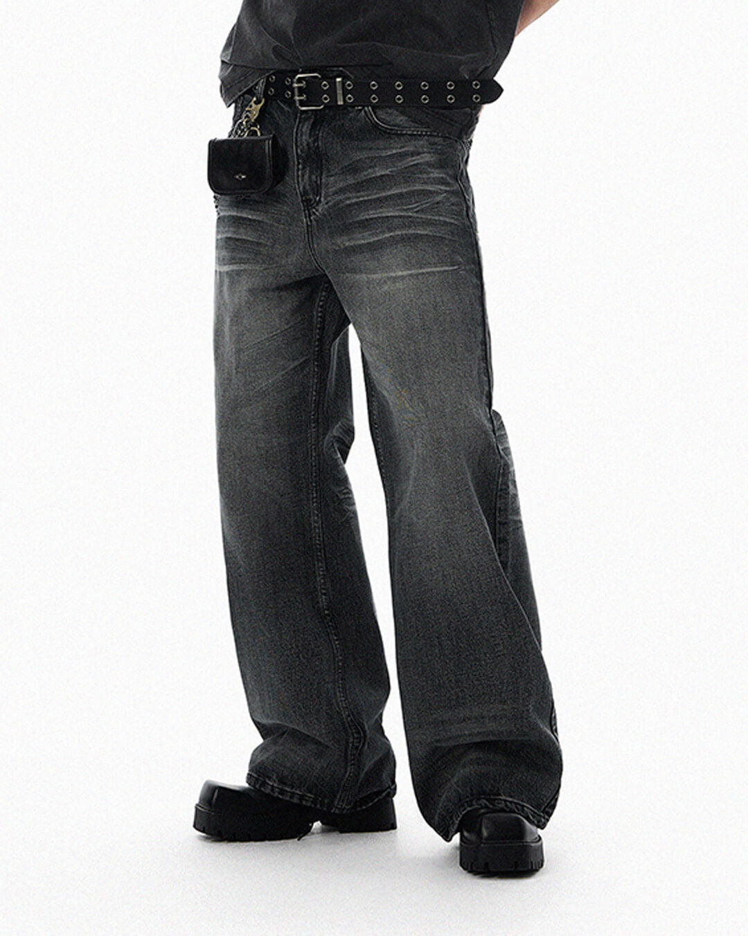 JHYQ Black Vintage Wash Wide Leg Jeans