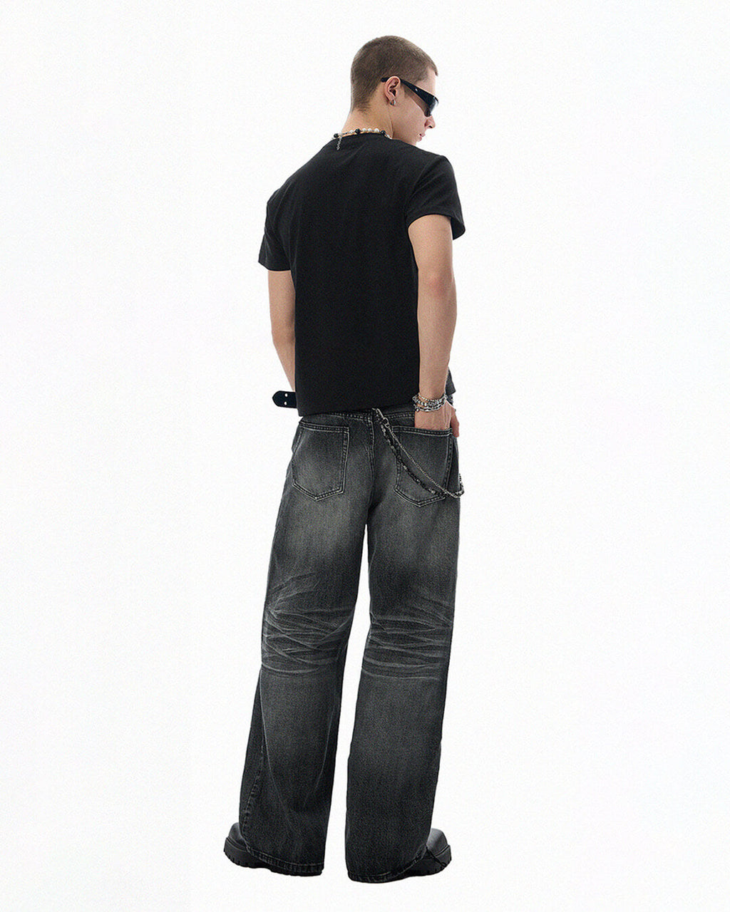 JHYQ Black Vintage Wash Wide Leg Jeans