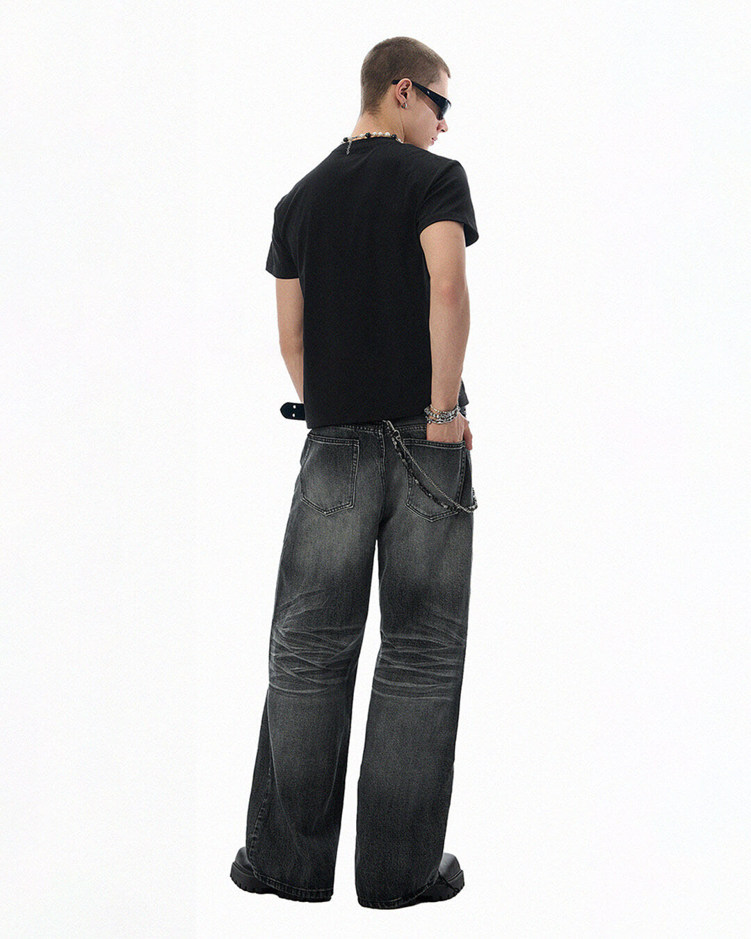 JHYQ Black Vintage Wash Wide Leg Jeans