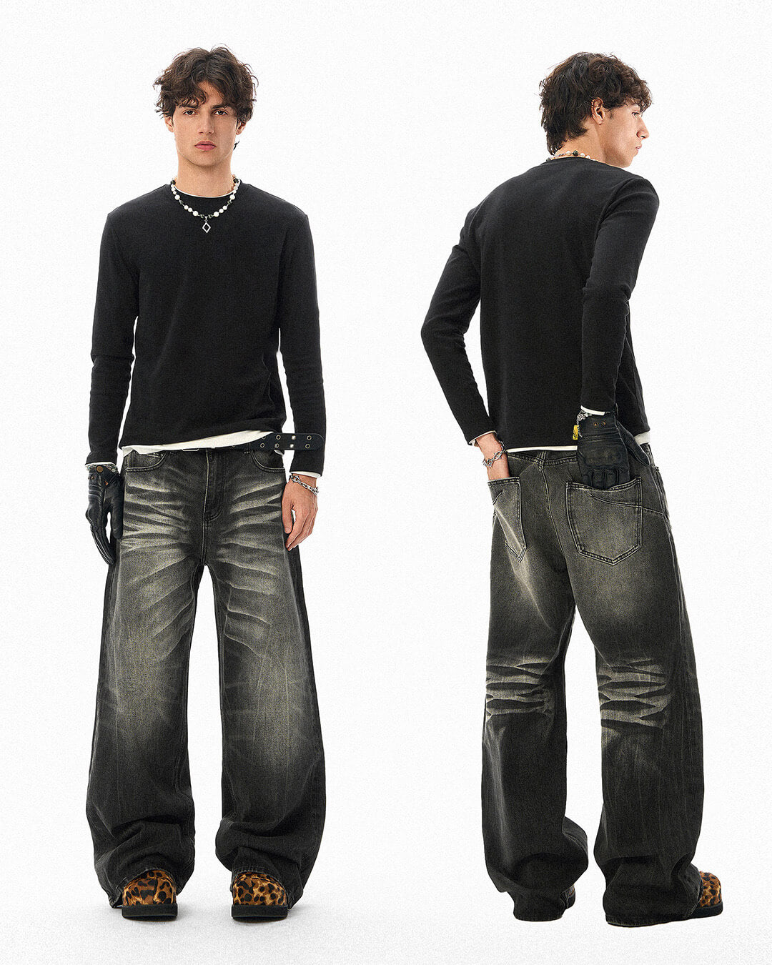JHYQ Black Washed Lightning Burst Fade Jeans
