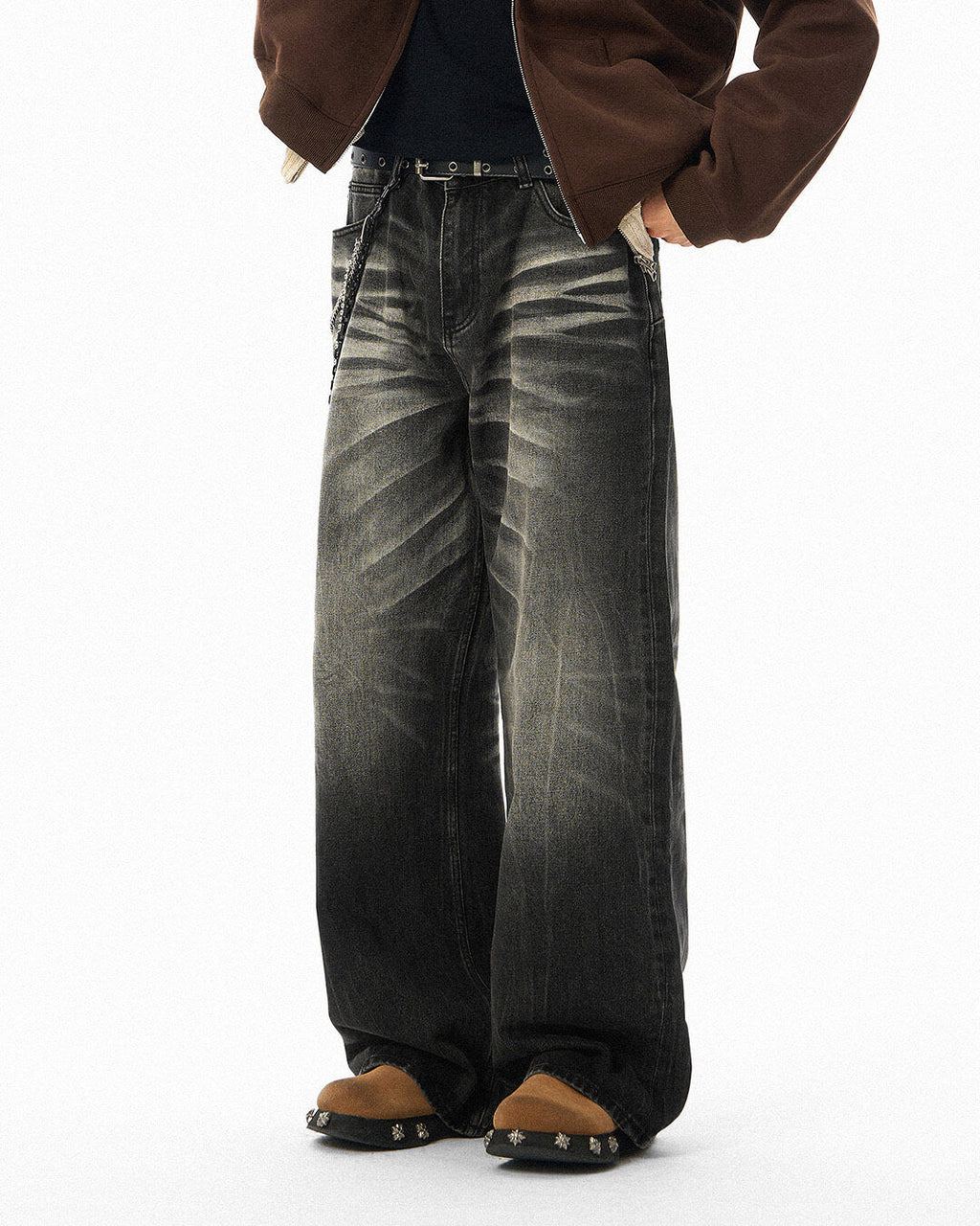 JHYQ Black Washed Lightning Burst Fade Jeans