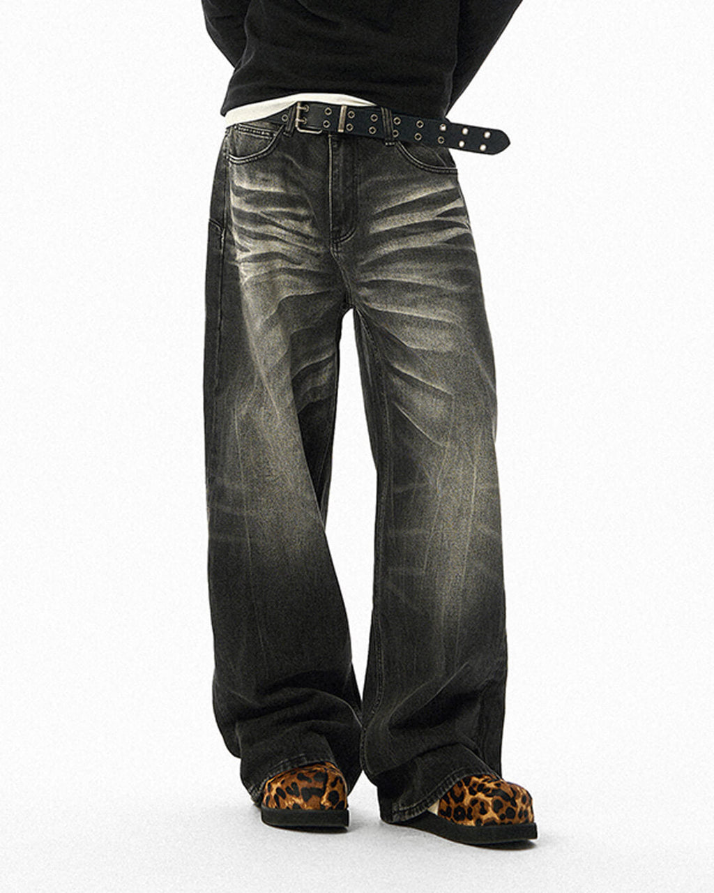JHYQ Black Washed Lightning Burst Fade Jeans
